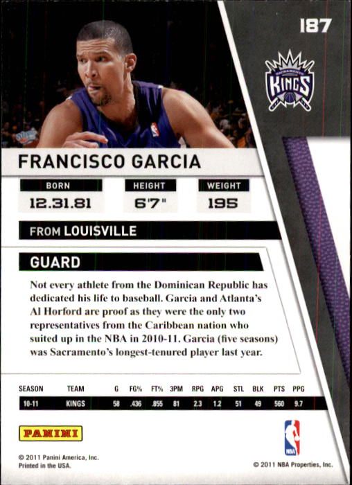 2010-11 Panini Season Update #187 Francisco Garcia back image