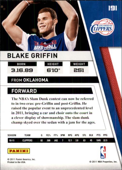 2010-11 Panini Season Update #191 Blake Griffin back image