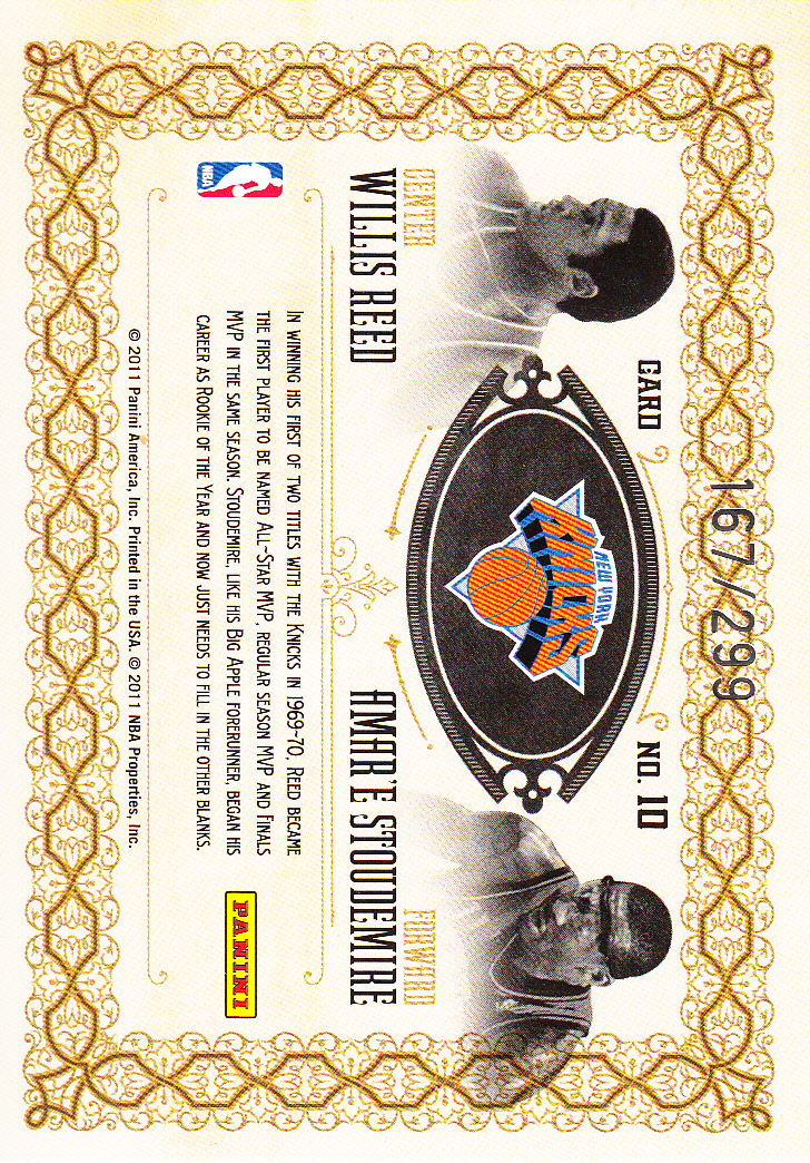 2010-11 Panini Gold Standard Golden Threads #10 Willis Reed/Amare Stoudemire back image