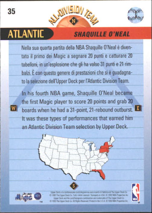 1992-93 Upper Deck International Italian #35 Shaquille O'Neal AD back image