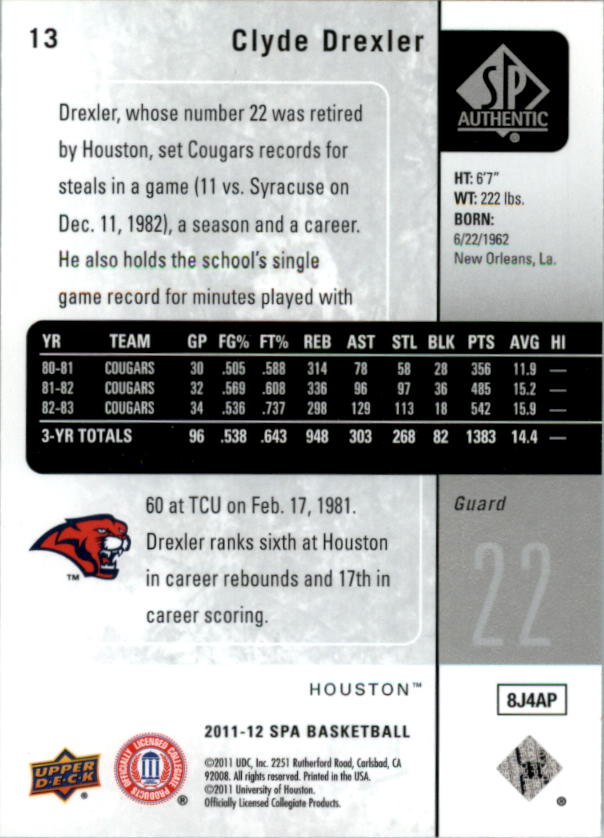 2011-12 SP Authentic #13 Clyde Drexler back image