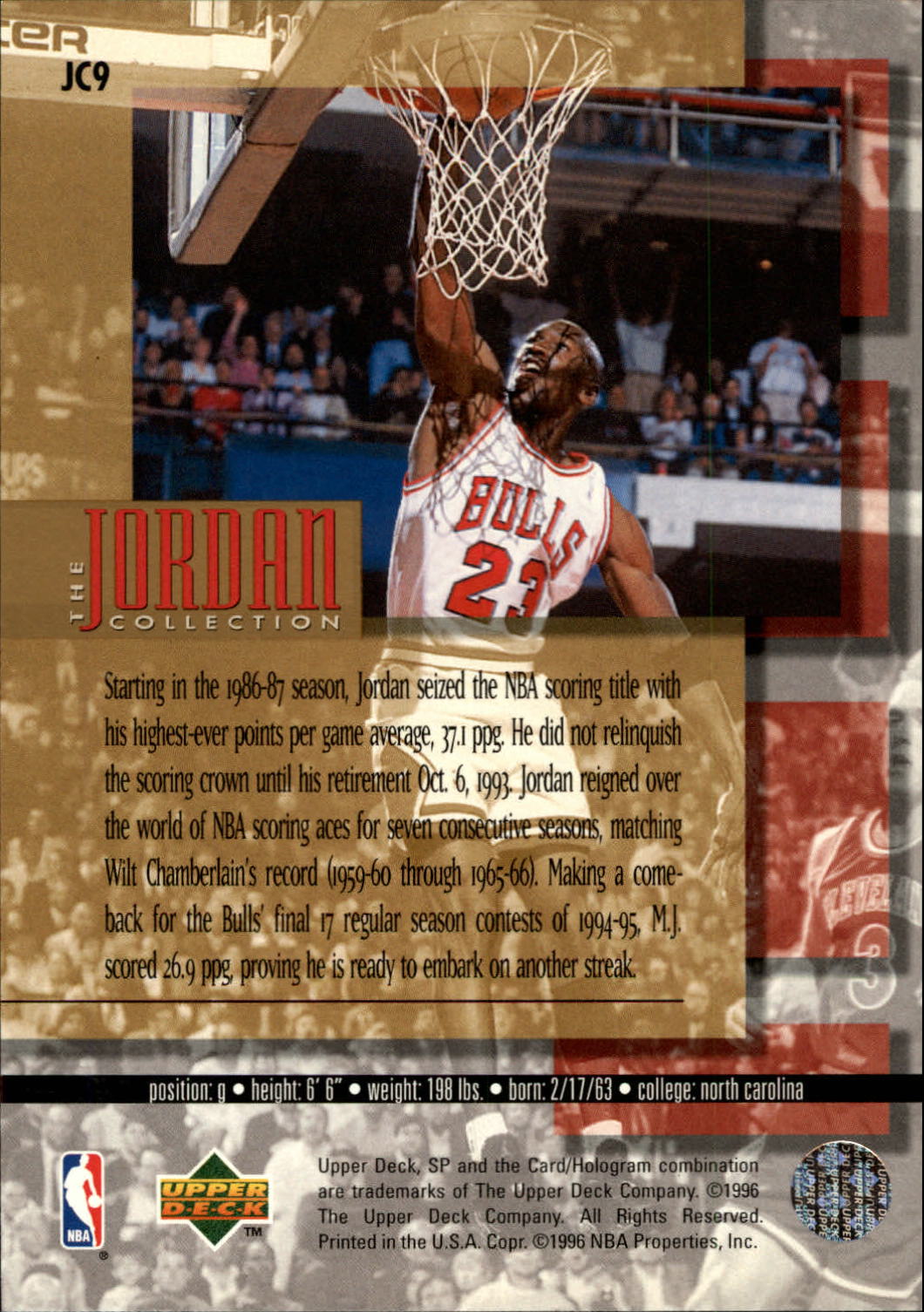 1995-96 Upper Deck Jordan Collection Jumbos #JC9 Michael Jordan back image