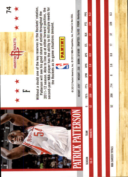 2011-12 Hoops #74 Patrick Patterson back image
