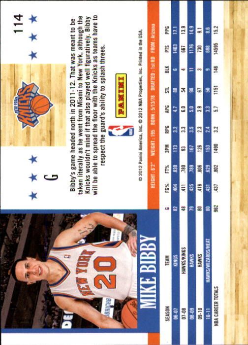 2011-12 Hoops #114 Mike Bibby back image