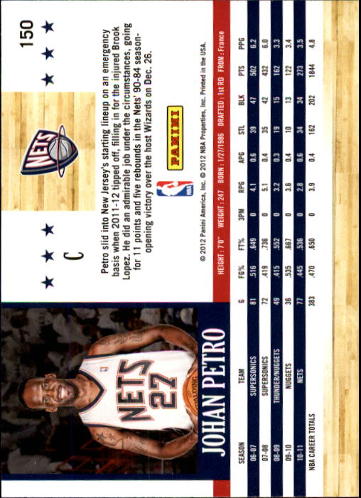 2011-12 Hoops #150 Johan Petro back image