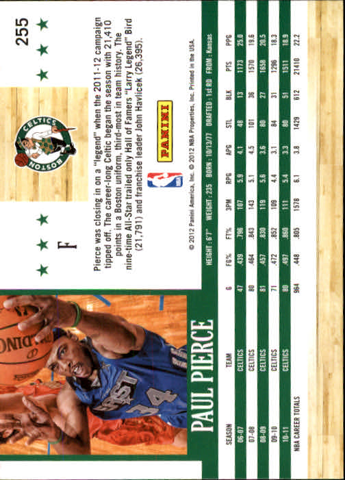 2011-12 Hoops #255 Paul Pierce back image