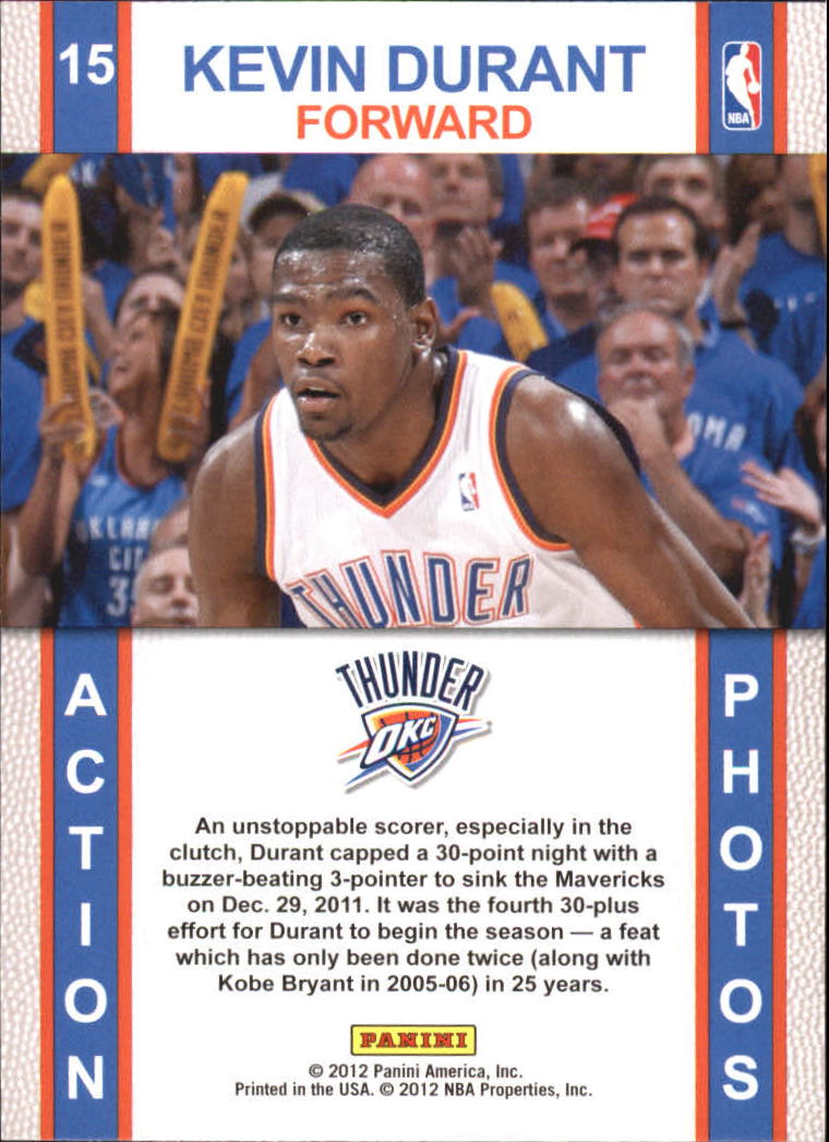 2011-12 Hoops Action Photos #15 Kevin Durant back image