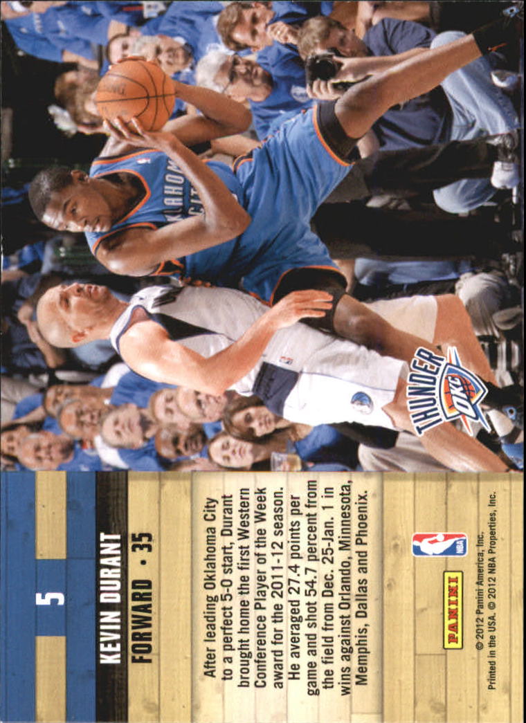 2011-12 Hoops Courtside #5 Kevin Durant back image