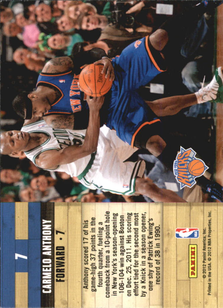 2011-12 Hoops Courtside #7 Carmelo Anthony back image