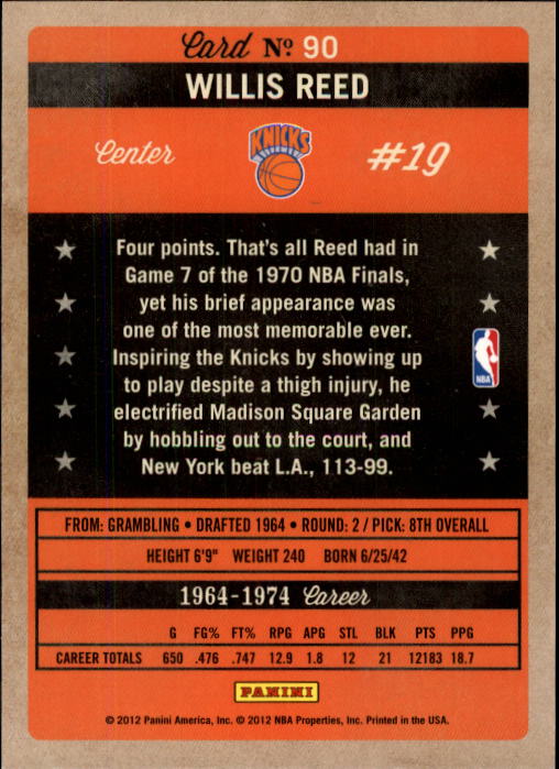 2011-12 Panini Past and Present #90 Willis Reed back image