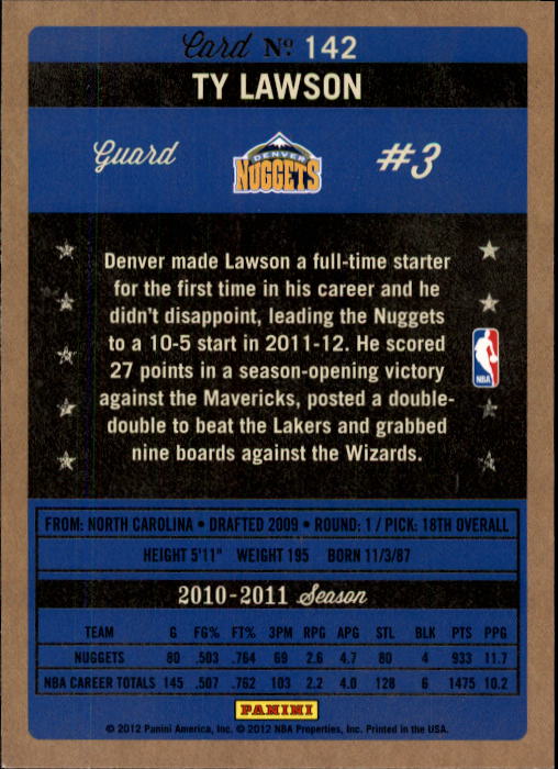 2011-12 Panini Past and Present #142 Ty Lawson back image