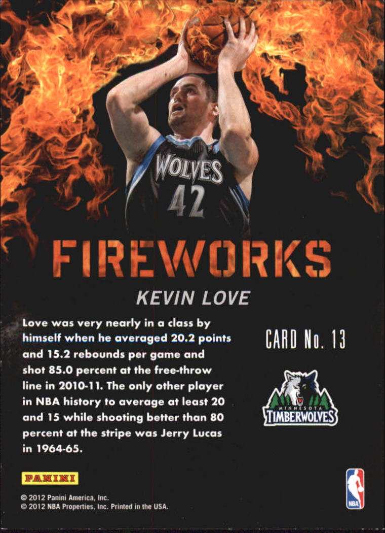2011-12 Panini Past and Present Fireworks #13 Kevin Love back image
