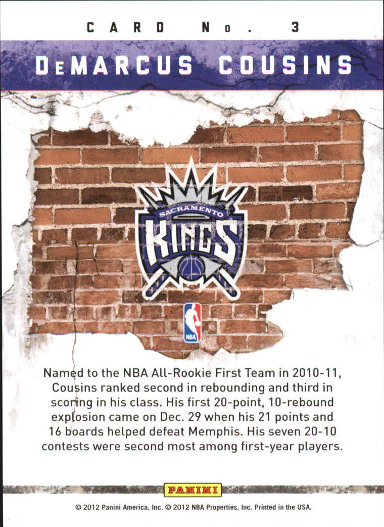2011-12 Panini Past and Present Breakout #3 DeMarcus Cousins back image