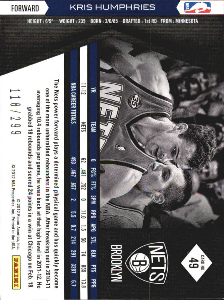 2011-12 Limited #49 Kris Humphries back image