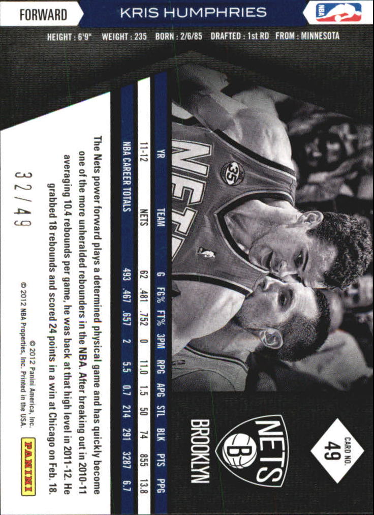 2011-12 Limited Silver Spotlight #49 Kris Humphries back image