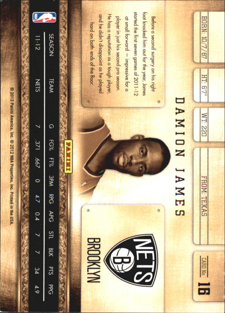 2011-12 Panini Gold Standard #16 Damion James back image