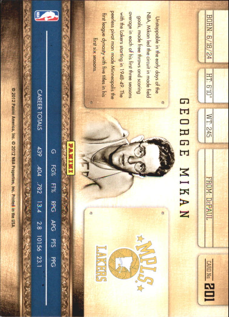 2011-12 Panini Gold Standard #201 George Mikan back image
