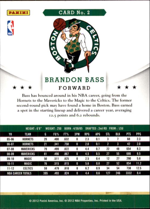 2012-13 Hoops #2 Brandon Bass back image