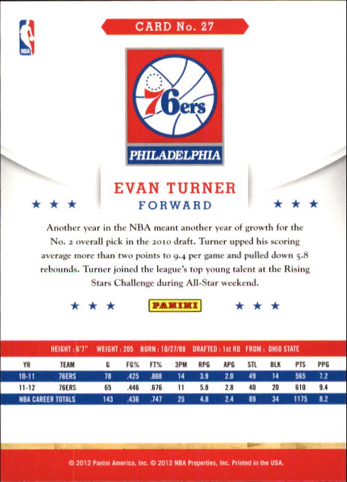 2012-13 Hoops #27 Evan Turner back image