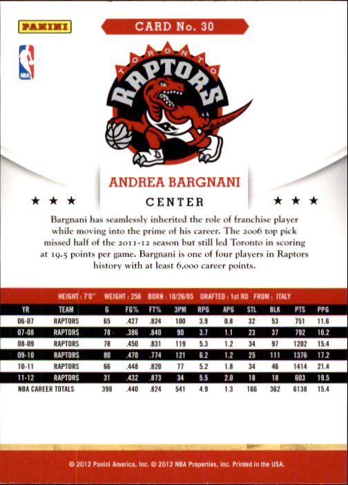 2012-13 Hoops #30 Andrea Bargnani back image
