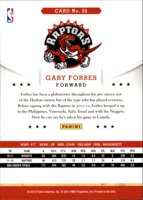 2012-13 Hoops #32 Gary Forbes back image