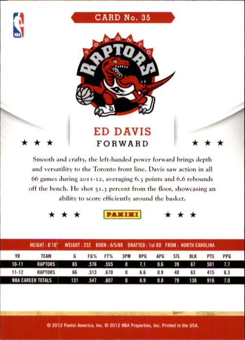2012-13 Hoops #35 Ed Davis back image
