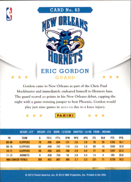 2012-13 Hoops #63 Eric Gordon back image