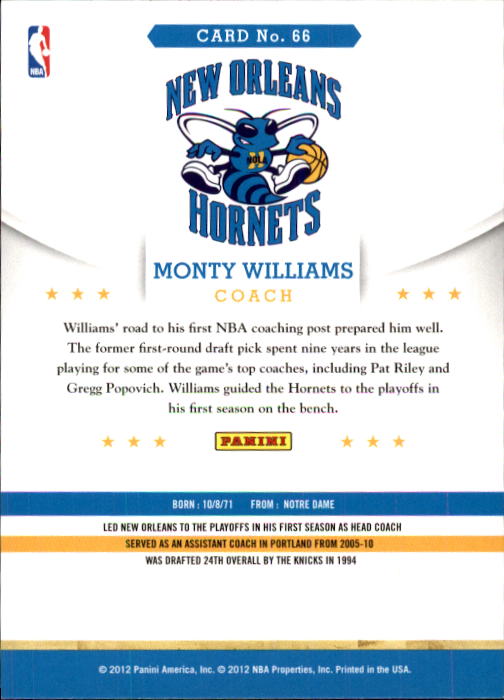 2012-13 Hoops #66 Monty Williams CO back image