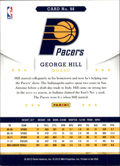 2012-13 Hoops #98 George Hill back image