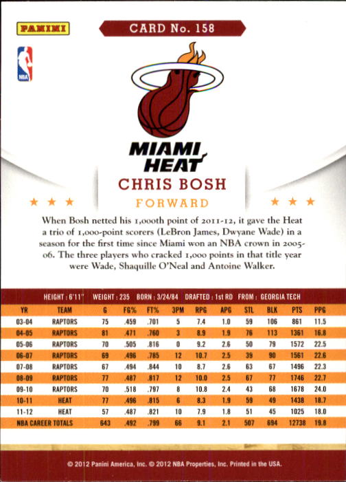 2012-13 Hoops #158 Chris Bosh back image