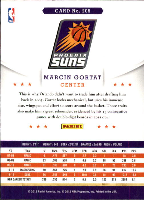 2012-13 Hoops #205 Marcin Gortat back image