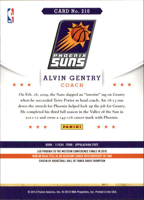 2012-13 Hoops #210 Alvin Gentry CO back image