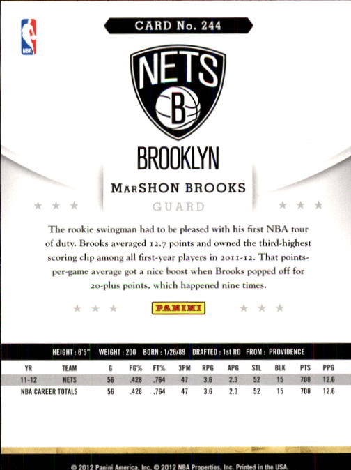 2012-13 Hoops #244 MarShon Brooks RC back image