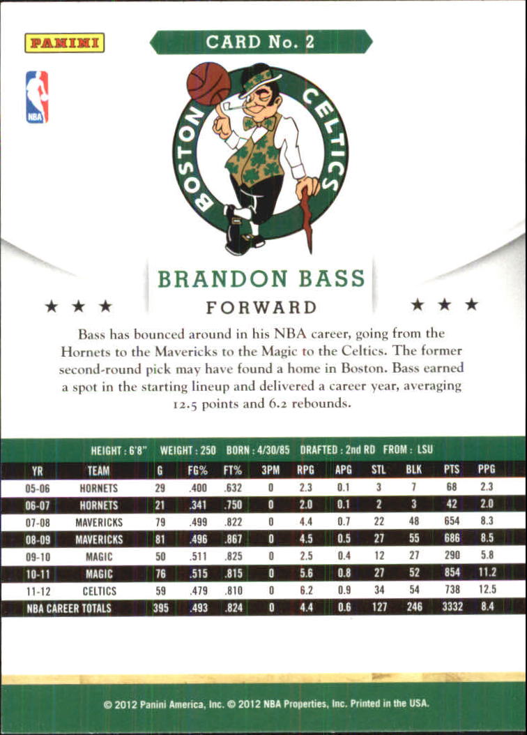 2012-13 Hoops Glossy #2 Brandon Bass back image