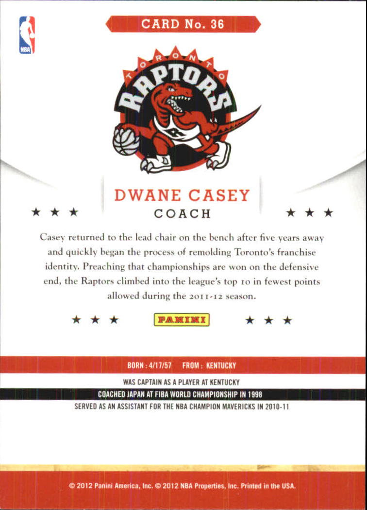 2012-13 Hoops Glossy #36 Dwane Casey CO back image