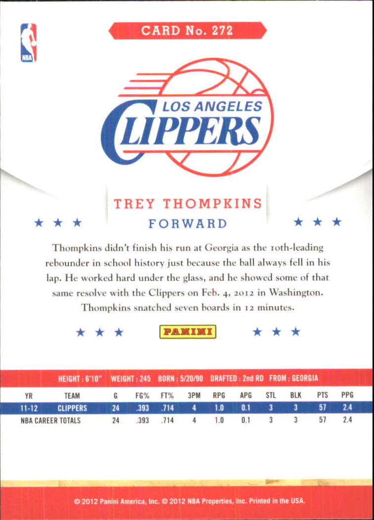 2012-13 Hoops Glossy #272 Trey Thompkins back image