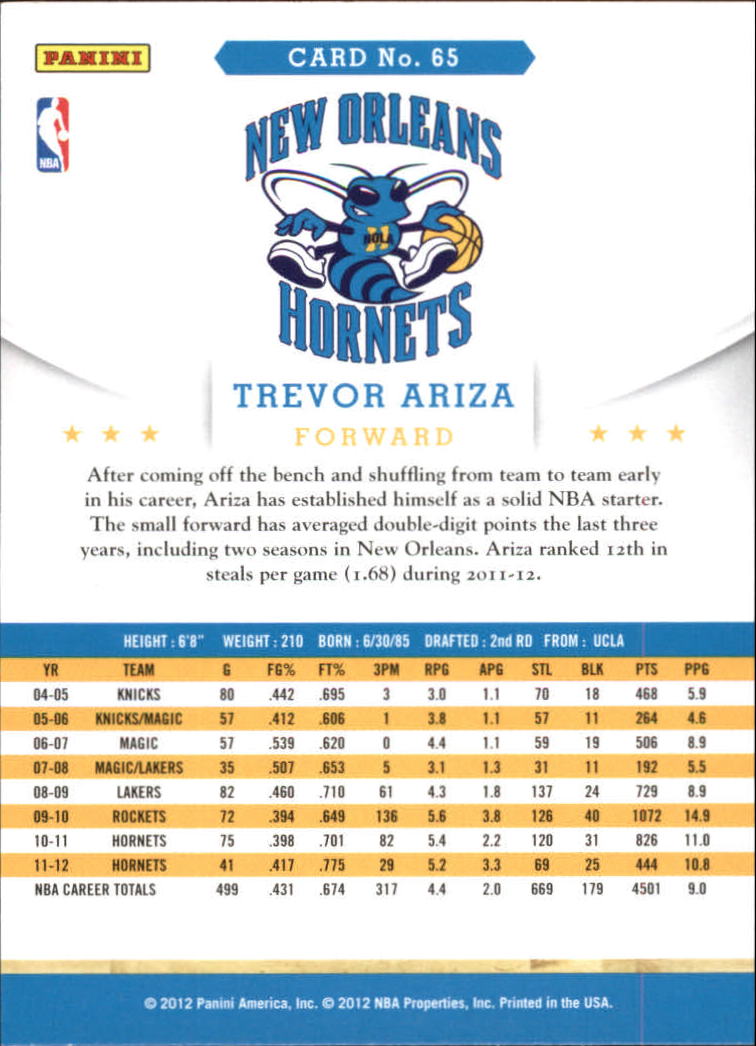2012-13 Hoops Artist's Proofs #65 Trevor Ariza back image
