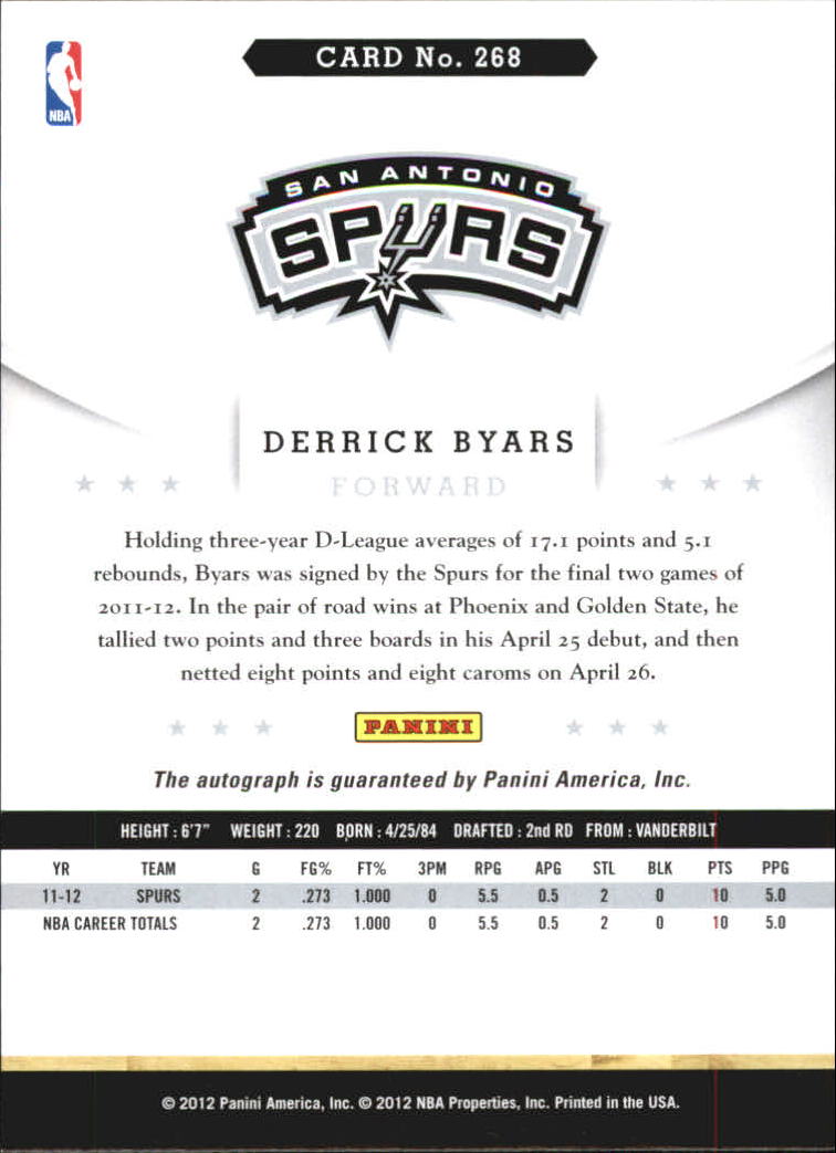 2012-13 Hoops Artist's Proofs #268 Derrick Byars back image