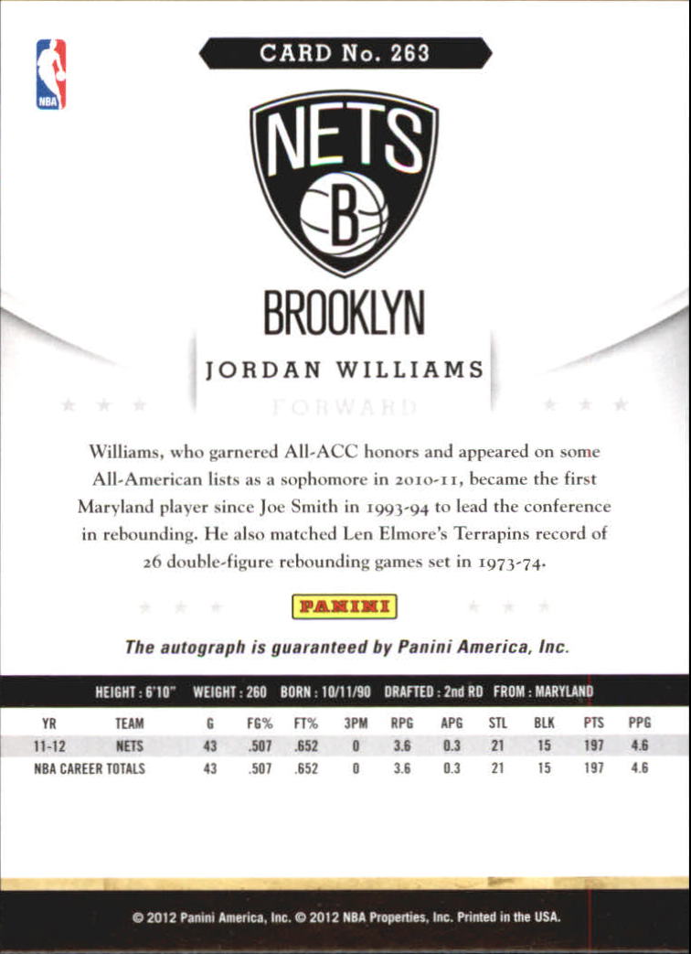 2012-13 Hoops Autographs #263 Jordan Williams back image
