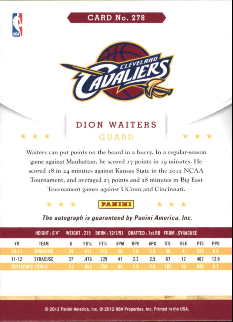 2012-13 Hoops Autographs #278 Dion Waiters back image