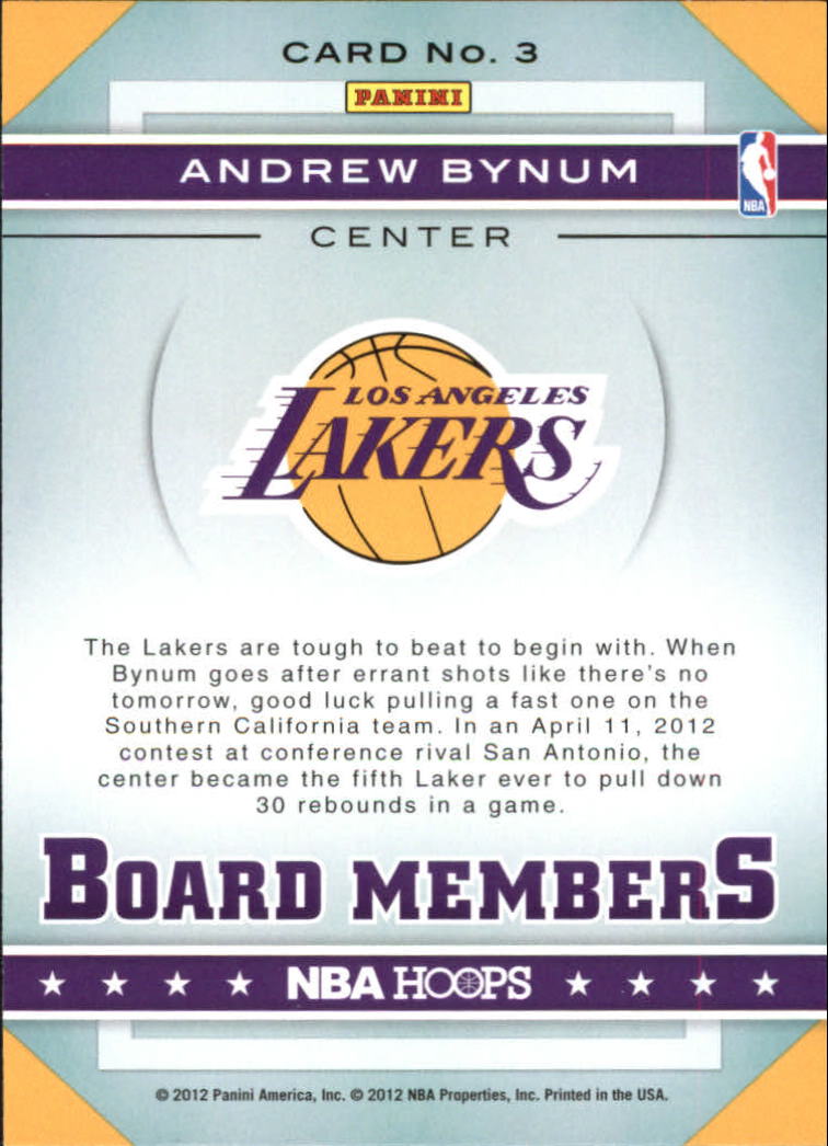 2012-13 Hoops Board Members #3 Andrew Bynum back image