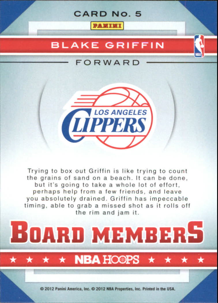 2012-13 Hoops Board Members #5 Blake Griffin back image
