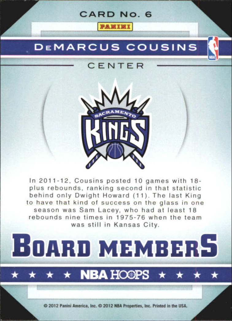 2012-13 Hoops Board Members #6 DeMarcus Cousins back image