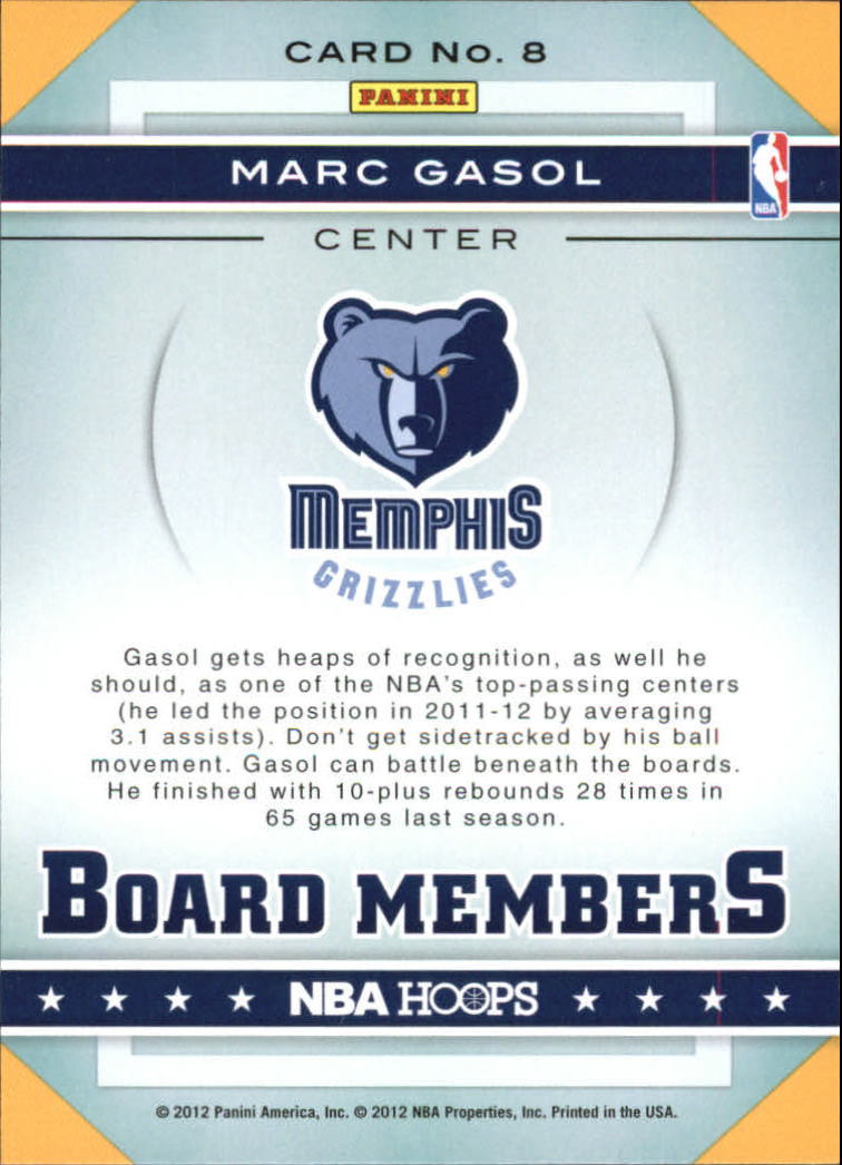 2012-13 Hoops Board Members #8 Marc Gasol back image