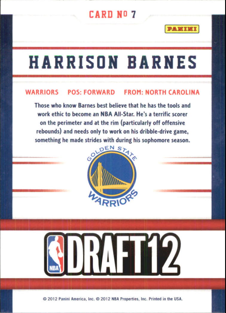 2012-13 Hoops Draft Night #7 Harrison Barnes back image