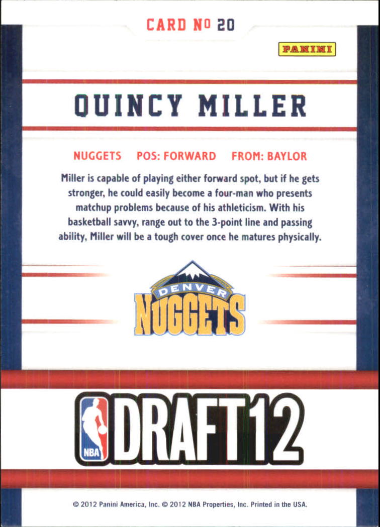 2012-13 Hoops Draft Night #20 Quincy Miller back image