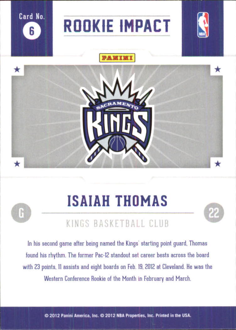 2012-13 Hoops Rookie Impact #6 Isaiah Thomas back image