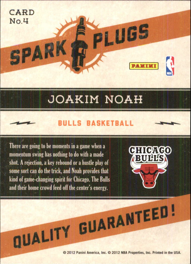 2012-13 Hoops Spark Plugs #4 Joakim Noah back image