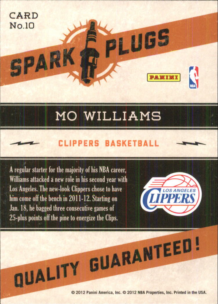 2012-13 Hoops Spark Plugs #10 Mo Williams back image