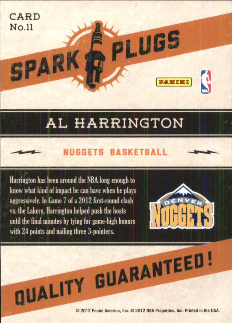 2012-13 Hoops Spark Plugs #11 Al Harrington back image